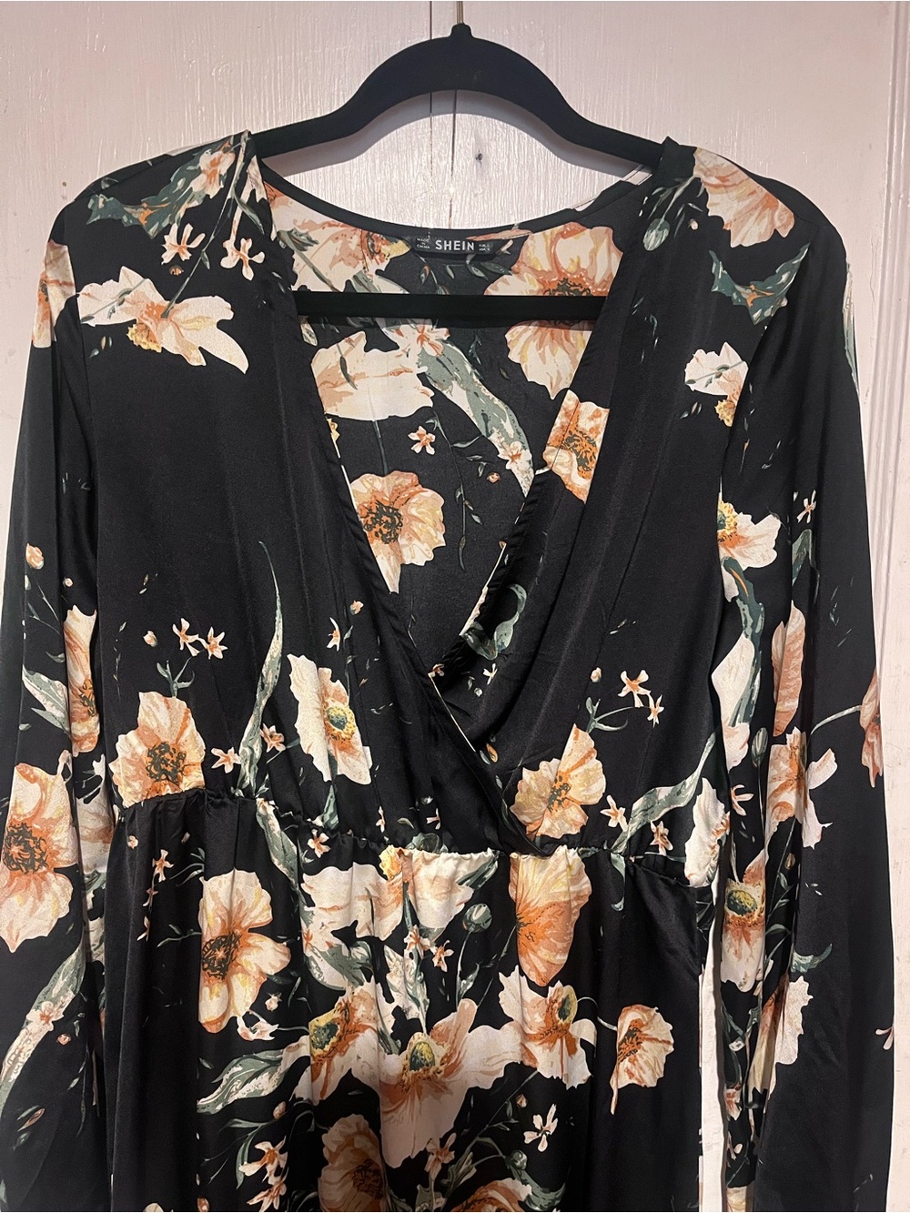 SHEIN Black Floral Maxi Dress with Peach & Cream Blooms